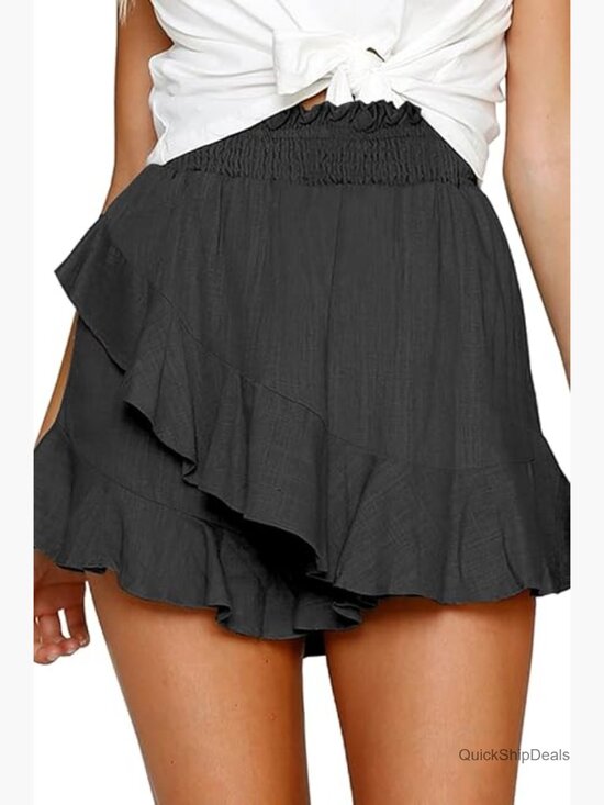 Dresses & Skirts - Linen Cotton Wrap Skirt High Waisted Elastic Mini Skort Summer